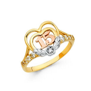 【送料無料】ネックレス　トライカラーゴールドダブルハートマルメリングロコラソン14k tricolor gold double heart quince 15 cz quinceaera ring oro corazon anillo｜hokushin