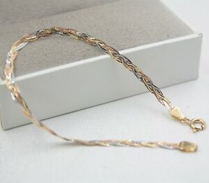 【送料無料】ネックレス　ｋゴールドフラットブレスレットpure 18k multitone gold flat weaved bracelet 3mm width 175cm length au750