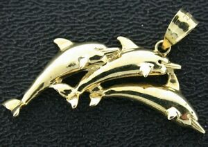【送料無料】ネックレス　トリプルダブルドルフィンペンダント14k triple double dolphin pendant