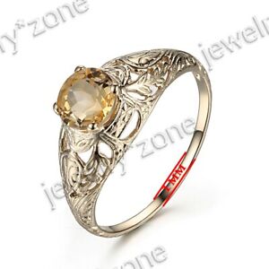 【送料無料】ネックレス　ソリッドｋイエローゴールドラウンドカットシトリンビンテージリングsolid 10k yellow gold round cut genuine citrine vintage filigree party fine ring