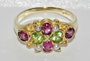 【送料無料】ネックレス　ヴィンテージゴールドアメジストペリドットパールリングサイズソリッドｋゴールドvintage 9ct gold amethyst peridot amp; pearl ring size p solid 9k gold