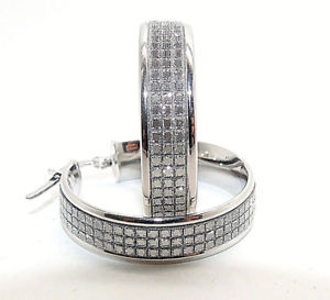 【送料無料】ネックレス　ホワイトゴールド&times;フープイヤリング9ct hallmarked polished white gold starshine 24mm x 6mm round hoop earrings｜hokushin