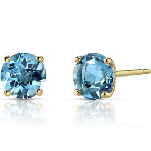 【送料無料】ネックレス　スイストパーズピアスイヤリング14kイェローゴールド170 ct6mmswiss blue topaz stud earrings 14k yellow gold 170 ct round 6mm
