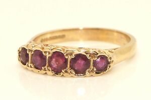 【送料無料】ネックレス　ヴィンテージゴールドルビーリングサイズstunning vintage 9ct gold ruby half eternity 5 stone carved ring, size m