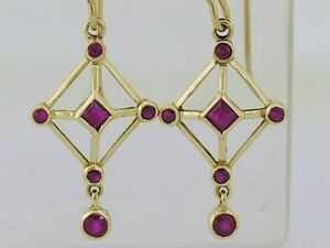 【送料無料】ネックレス　9ctイェローゴールドnaturalルビーイアリングlovely genuine 9ct solid yellow gold natural ruby drop earrings｜hokushin