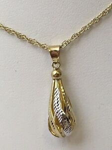 【送料無料】ネックレス　イエローホワイトゴールドロープチェーンペンダント9ct yellow amp; white gold hollow teardrop pendant with 18 rope chain