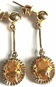 【送料無料】ネックレス　ゴールドシトリンドロッパイヤリング9ct gold citrine dropper earrings