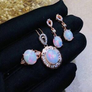 【送料無料】ネックレス　オパールスターリングシルバーペンダントリングイヤリングセットnatural colored opal 925 sterling silver pendant ring earrings set women gifts｜hokushin