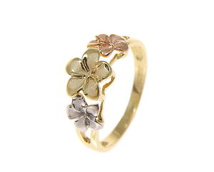 【送料無料】ネックレス　ソリッドゴールドハワイアンプルメリアリングsolid 14k tricolor gold 65mm8mm65mm hawaiian plumeria flower ring｜hokushin