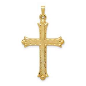 【送料無料】ネックレス イエローゴールドクロスペンダント14k yellow gold hollow fleur de lis cross pendant xr210