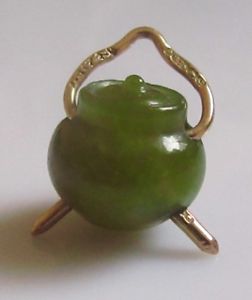 【送料無料】ネックレス ヴィンテージ9ctイェローゴールドチャームペンダントvintage 9ct yellow gold nephrite jade caldron charmpendant|hokushin