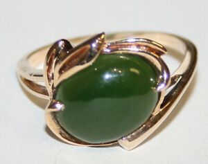【送料無料】ネックレス　ビンテージゴールドヒスイリングフローラルツイストサイズbeautiful vintage 9ct gold jade ring floral amp; on a twist 10k size q｜hokushin