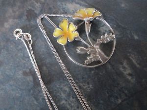 【送料無料】ネックレス　スターリングシルバーエナメルスコットランドプリムローズフラワーペンダントノーマングラントsterling silver enamel scottish primrose flower pendant norman grant hm 1980
