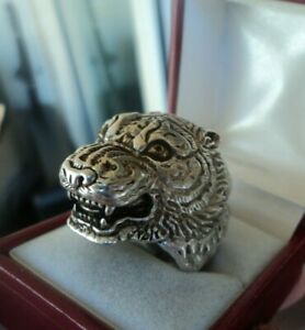 【送料無料】ネックレス　ビンテージスターリングシルバーヘッドリングサイズvintage adjustable unusual large sterling silver leopard head ring size v 32,487円