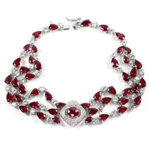 【送料無料】ネックレス ルビーホワイトスターリングシルバーブレスレットインチgenuine aaa blood red ruby amp; white cz sterling 925 silver bracelet 875 inch|hokushin