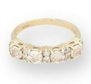【送料無料】ネックレス　イエローゴールドメディナホワイトトパーズリングサイズ9ct yellow gold medina morganite amp; white topaz eternity ring size n 4mm wide