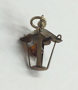 【送料無料】ネックレス ヴィンテージイエローゴールドランタンオレンジガラスvintage 9ct yellow gold lantern charm wamber glass 11grams|hokushin
