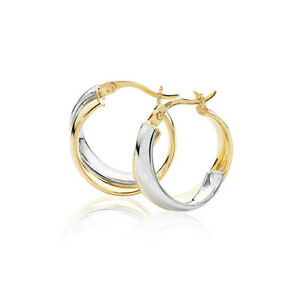 【送料無料】ネックレス　ホワイトイエローゴールドフープイヤリング 9ct white amp; yellow gold hoop earrings