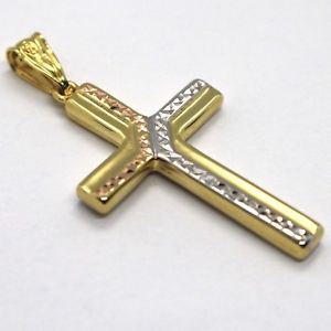 【送料無料】ネックレス　クロスペンダントイエローゴールドホワイトローズcross pendant yellow gold white rose 750 18k, finely worked, textured