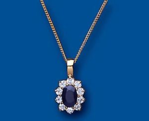 【送料無料】ネックレス　イエローゴールドサファイアチェーンクラスターペンダント hallmarked 9ct yellow gold real sapphire oval cluster pendant with 18 chain 31,837円