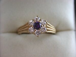 【送料無料】ネックレス　ゴールドパープルクラスタリングロープデザインlovely 9ct gold cluster ring with purple amp; white stones rope design shoulders｜hokushin