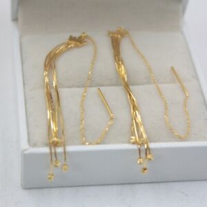【送料無料】ネックレス　ソリッドｋイエローゴールドクラウンレディフリンジイヤリング solid 18k yellow gold crown with fringe dangle earrings for lady 45mm length｜hokushin