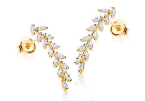 【送料無料】ネックレス　イエローゴールドクリアストーンリーフイヤリングドロップ9ct yellow gold clear stone leaf drop earrings