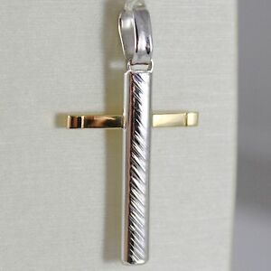 【送料無料】ネックレス クロスペンダントイエローゴールドホワイトストライプクロスイタリアcross pendant yellow gold white 750 18k, striped cross, made in italy|hokushin