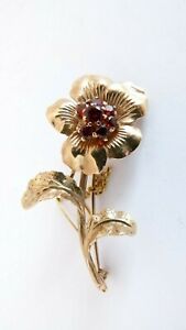 【送料無料】ネックレス　ヴィンテージイエローゴールドガーネットフラワーブローチvintage 9ct yellow gold garnet flower brooch