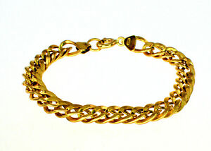 【送料無料】ネックレス　イエローゴールドダブルブレスレットレディース＃genuine 9k yellow gold double curb bracelet 16cm 7mm wide ladies girls 125634