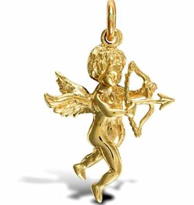 【送料無料】ネックレス　レディースソリッドイエローゴールドキューピッドチャームペンダント ladies solid 9ct yellow gold cupid angel charm pendant 32cm