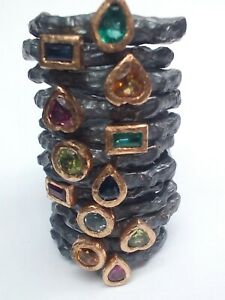 【送料無料】ネックレス　goldenrings dark with various cut andcolor stonesgolden silver rings dark with various cut and color stones