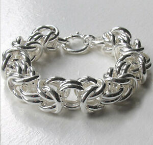 【送料無料】ネックレス　イタリアスターリングシルバービザンチンブレスレットインチitalian chunky sterling silver byzantine bracelet, 15mm wide, length 9 inch｜hokushin