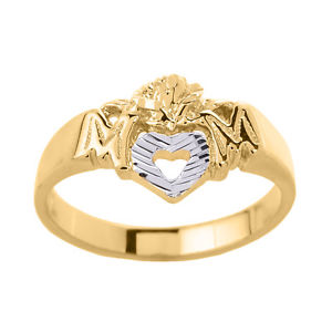【送料無料】ネックレス ゴールドオープンハートリング10k gold mom with open heart mothers ring|hokushin