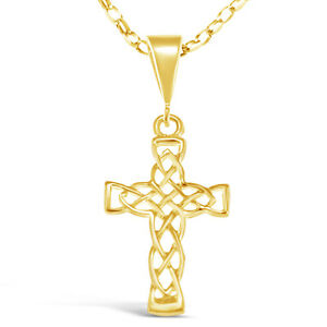 【送料無料】ネックレス ソリッドゴールドセルティックゴールドチェーンクロスボックスsolid 9ct gold celtic cross with 18 gold chain amp; gift box|hokushin