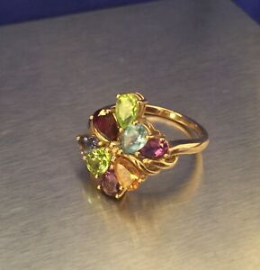 【送料無料】ネックレス　ソリッドゴールドマルチクラスタレディースリングサイズ9ct solid gold multi gemstone cluster ladies ring fully hallmarked size r