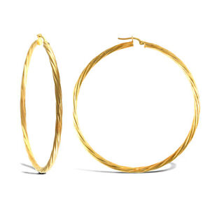 【送料無料】ネックレス　9ctイェローゴールド3mmイアリング65mmladies 9ct yellow gold twisted 3mm hoop earrings 65mm