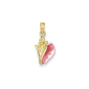 【送料無料】ネックレス　14kyellow gold polished solid enameled 3d conch seashell charm pendant14k yellow gold polished solid enameled 3d conch sea