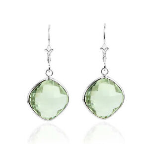 【送料無料】ネックレス　ｋホワイトゴールドクッショングリーンアメジストカットイヤリング14k white gold dangle earrings with cushion cut green amethyst gemstones