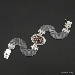【送料無料】ネックレス　カネガーネットビザンチンスターリングシルバーギリシアブレスレットrare natural carnelian amp; garnet byzantine 925 sterling silver greek art bracelet