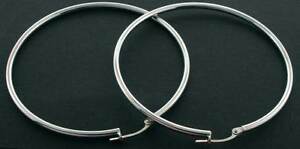 【送料無料】ネックレス　ホワイトゴールドラウンドフープクレオールスリーパーイヤリング375 9ct white gold round 55x2mm plain polished tube hoop creole sleeper earrings 32,487円