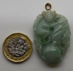【送料無料】ネックレス ペンダントハンドメイドゴールド#natural jadeite pendant hand made jade monkey carving 9ct gold bail z9|hokushin