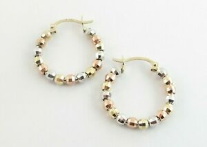 【送料無料】ネックレス イエローホワイトローズゴールドボールフープイヤリング14k yellow white and rose gold ball hoop earrings|hokushin