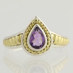 【送料無料】ネックレス　アメジストティアドロップリングスターリングシルバーｋゴールドサイズ amethyst teardrop ring sterling silver 18k gold size 7 krementz 065ct