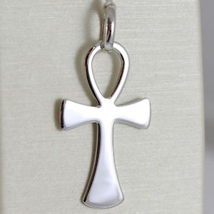 【送料無料】ネックレス　クロスキーホワイトゴールドフラットイタリアcross key of life, ankh, white gold 750 18k, flat, solid, made in italy