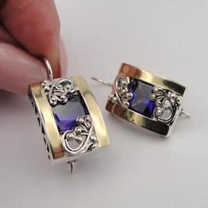【送料無料】ネックレス　ハダルデザイナーハンドメイドイエローゴールドシルバーアメジストイヤリングhadar designers gift handmade 9k yellow gold 925 silver amethyst cz earrings vs 38,870円