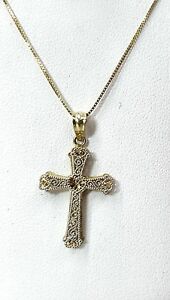 【送料無料】ネックレス　ｋｔクロスペンダントトーンゴールドトップゴールドチェーンcross pendant in 14kt 2tone gold, filigree top comes on gold chain