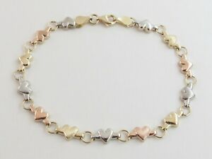 【送料無料】ネックレス　イエローホワイトローズゴールドハートブレスレット14k yellow white and rose gold heart bracelet