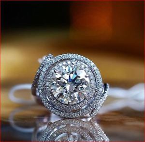 【送料無料】ネックレス ダブルハローホワイトラウンドカットスターリングシルバーdouble halo moissanite 2ct white round cut engagement ring 925 sterling silver