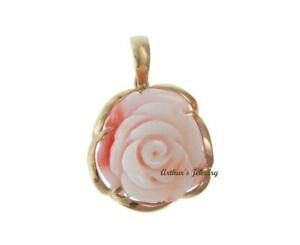 【送料無料】ネックレス　genuine natural white pink coral carved flower pendantenhancer 14k yellow goldgenuine natural white pink coral carved flow